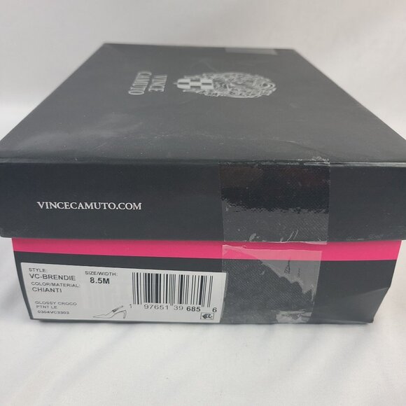 NEW Vince Camuto Slingback Glossy Croc Pointed Toe Heels In Chianti Red Sz 8.5M - Picture 7 of 7